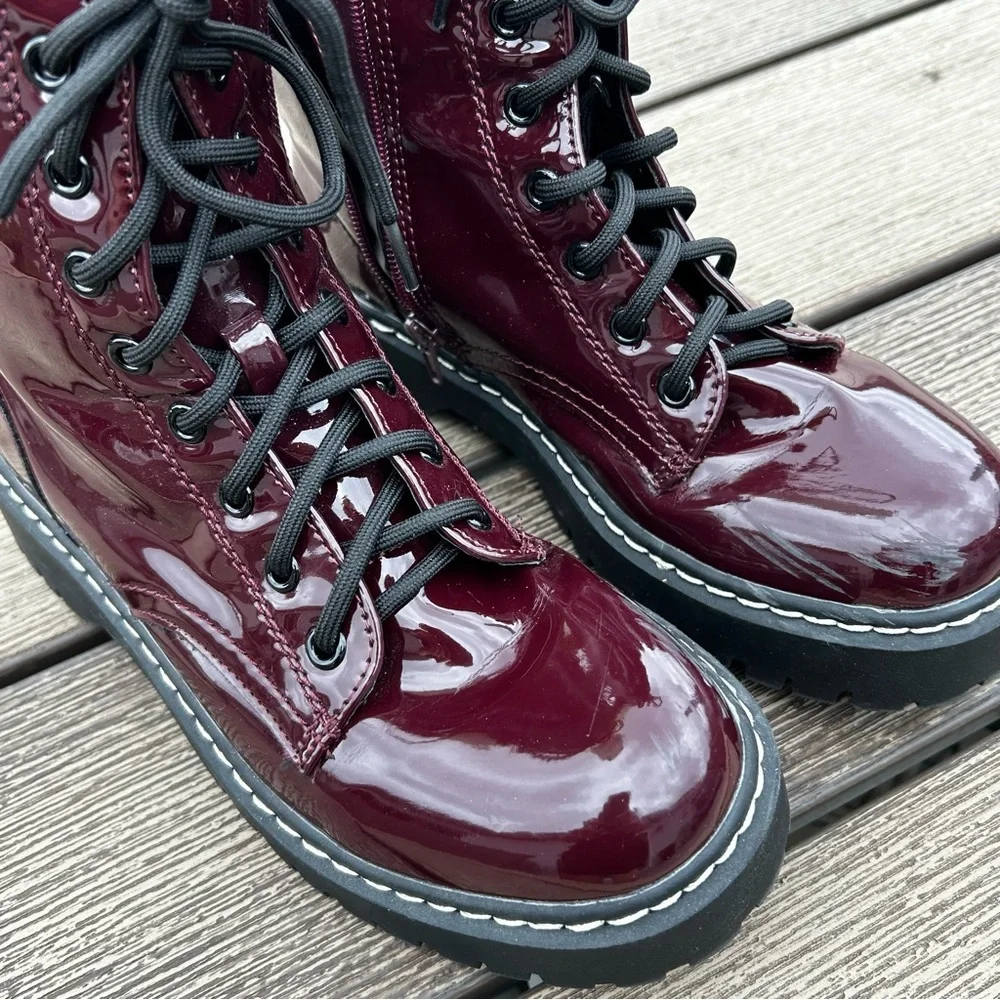 Sincerely Jules Burgundy Combat Moto Boots Lace & Zip Up Size 6.5 - Picture 2 of 12